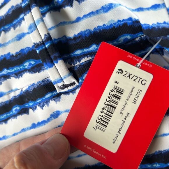 Spanx Sunshine Short in Blue Painted Stripe 6” XXL 2X New with tags - Picture 8 of 8